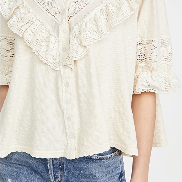 🅢🅐🅛🅔 Free People Walk In the Park Grey Blouse 👚 Ruffled Top Puff sleeve - Picture 7 of 11